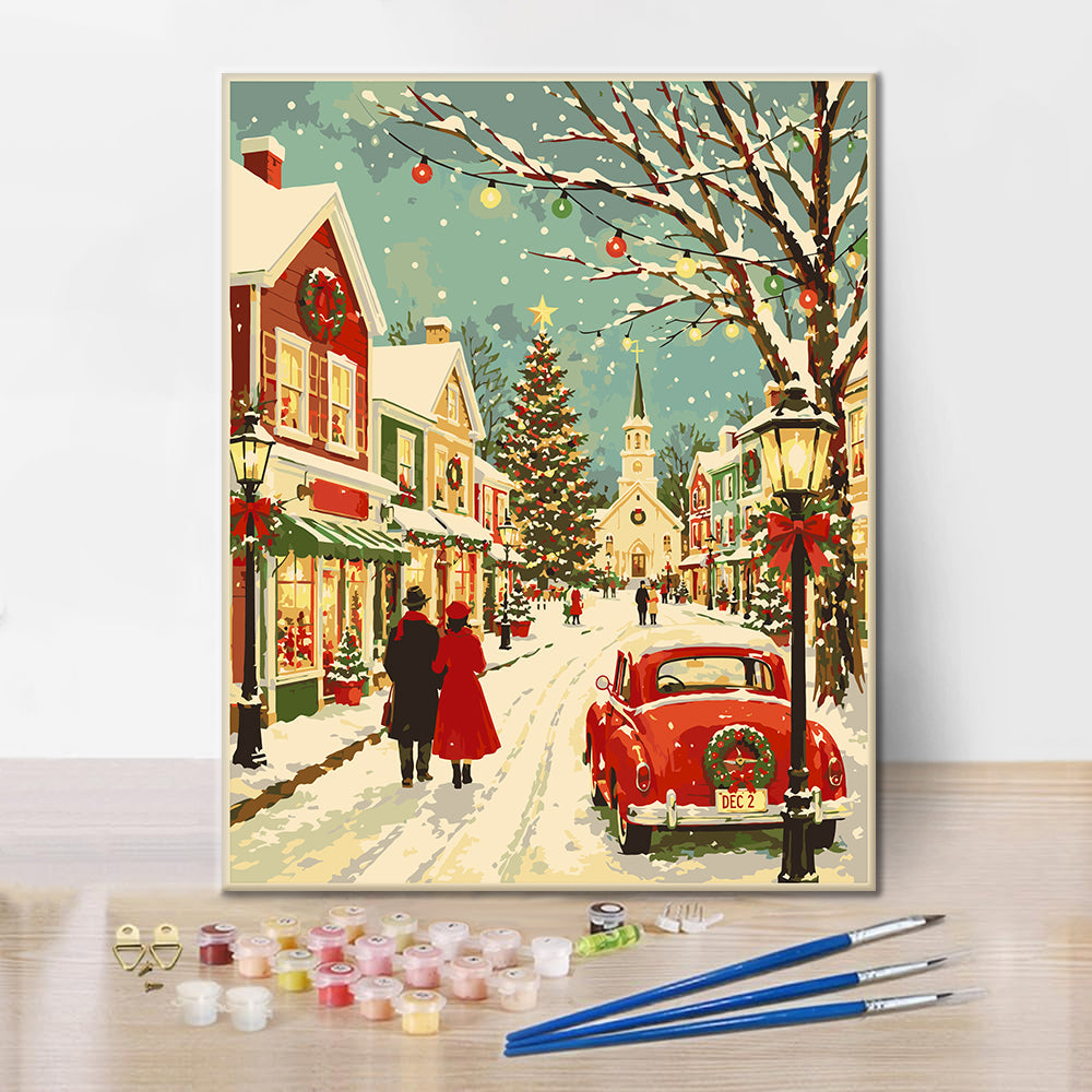 Rue principale de Noël vintage – Peinture par numéros