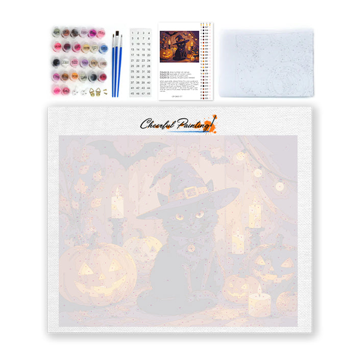Chat noir avec citrouilles d’Halloween – Peinture par numéros