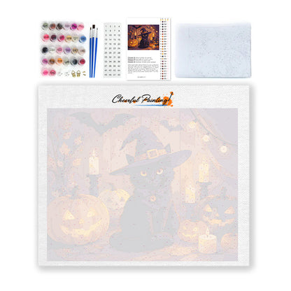 Chat noir avec citrouilles d’Halloween – Peinture par numéros