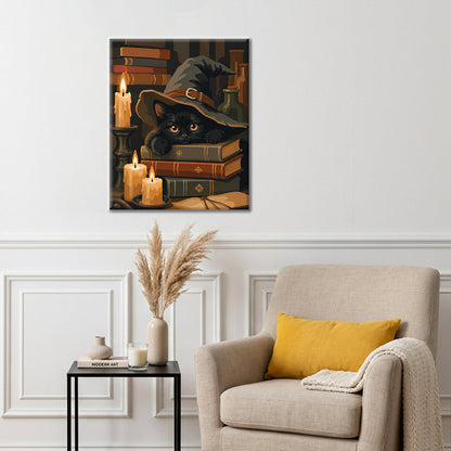 Chat noir sur des grimoires – Peinture par numéros