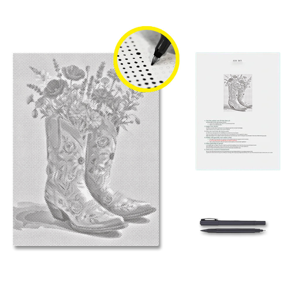 Bottes et fleurs - Peinture à points