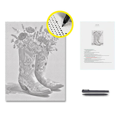 Bottes et fleurs - Peinture à points