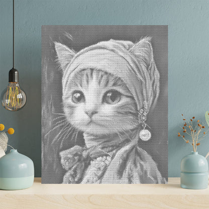 Chat à la boucle d'oreille en perle - Peinture à points