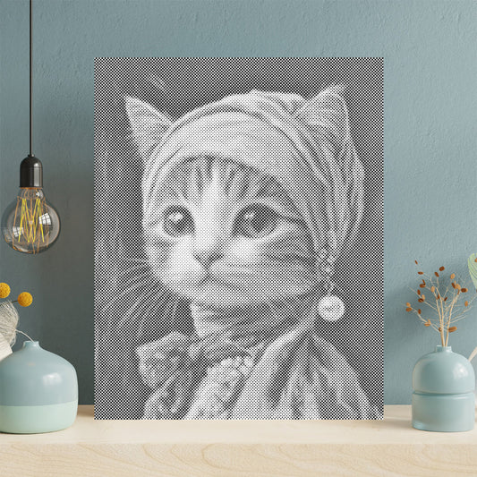 Chat à la boucle d'oreille en perle - Peinture à points