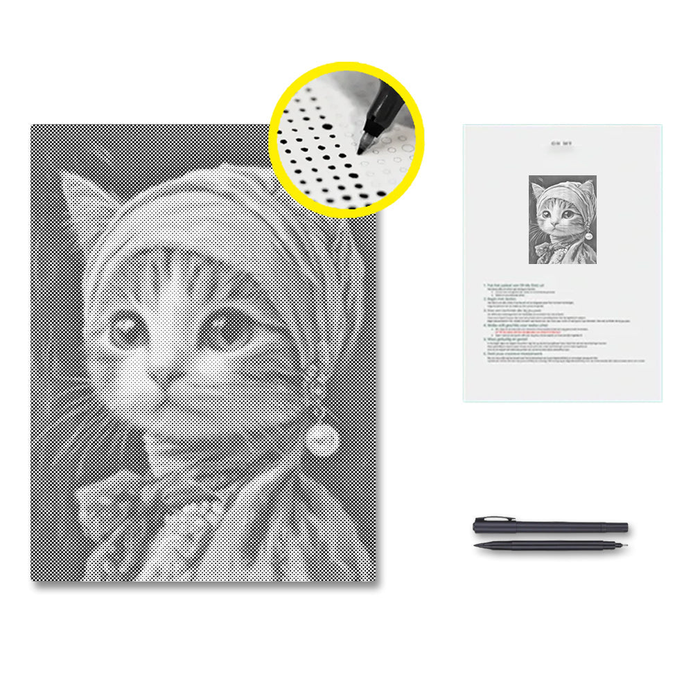 Chat à la boucle d'oreille en perle - Peinture à points
