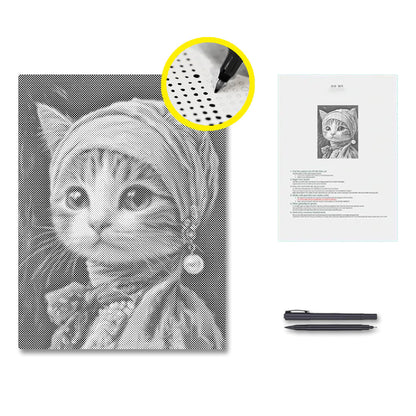 Chat à la boucle d'oreille en perle - Peinture à points