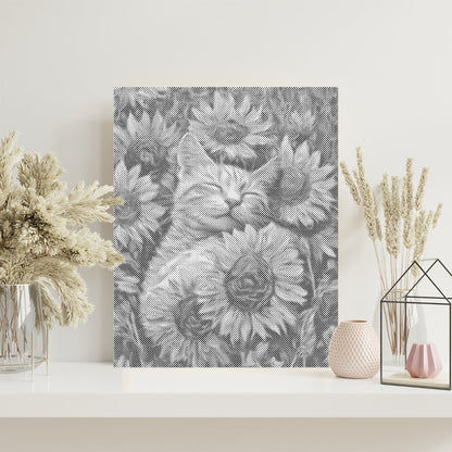 Chat aux tournesols - Peinture à points