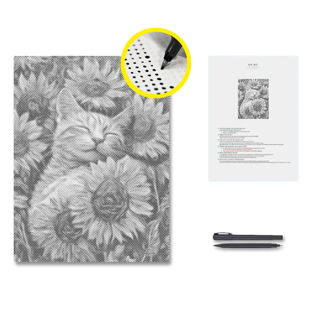 Chat aux tournesols - Peinture à points