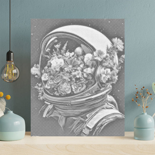 Casque spatial rempli de fleurs - Peinture à points