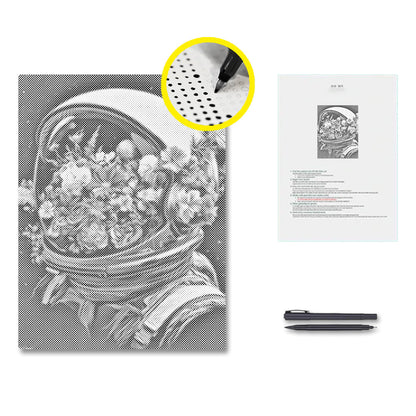Casque spatial rempli de fleurs - Peinture à points