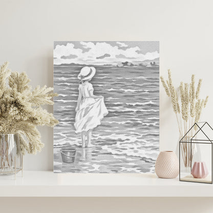 Fille sur la plage - Peinture à points