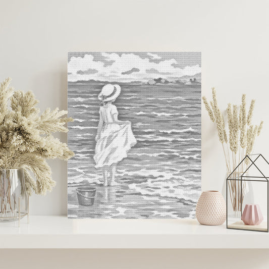 Fille sur la plage - Peinture à points