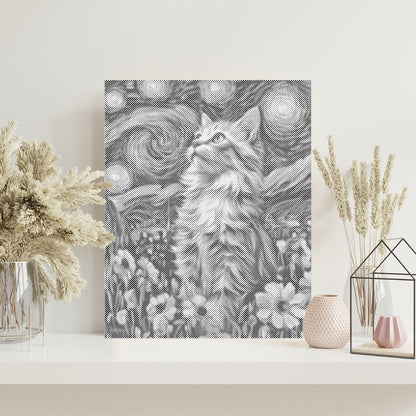 Chat Nuit Étoilée - Peinture à points