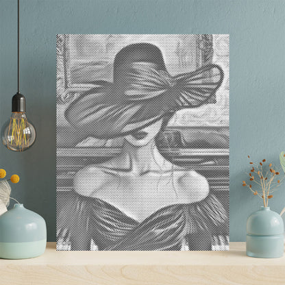 Femme près d'un piano à queue - Peinture à points