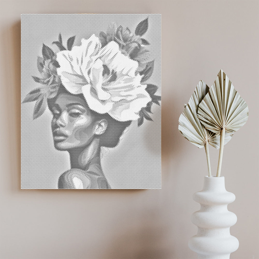 Femme aux cheveux fleuris - Peinture à points