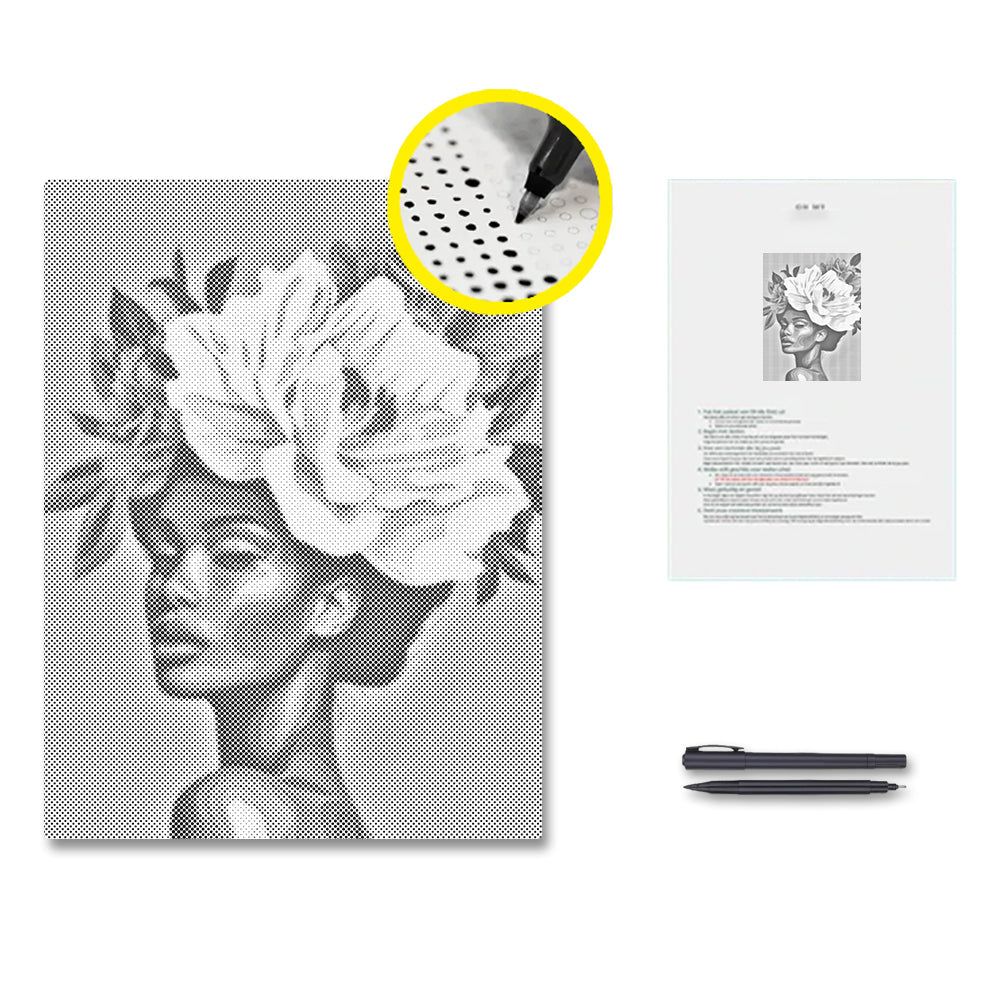 Femme aux cheveux fleuris - Peinture à points