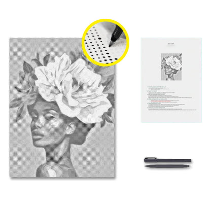 Femme aux cheveux fleuris - Peinture à points