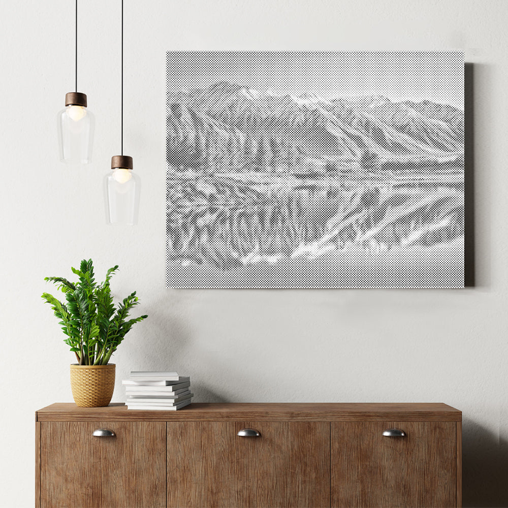 Lac de Nouvelle-Zélande et sommets enneigés - Peinture à points