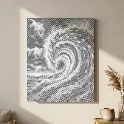 Vague océanique et drapeau - Peinture à points