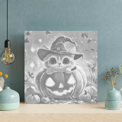 Chat citrouille avec chapeau - Peinture à points