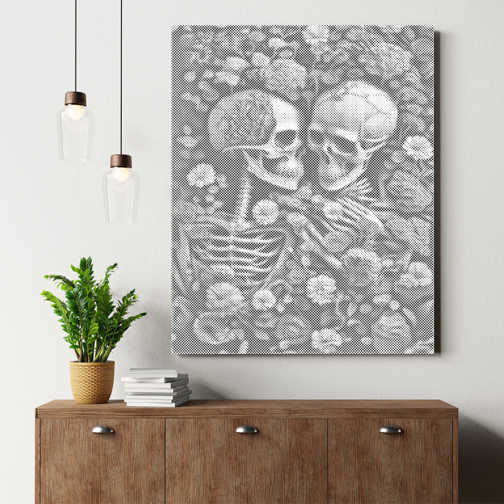 Squelette dans une mer de fleurs - Peinture à points