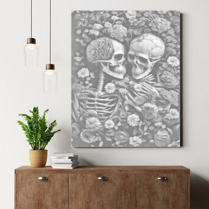 Squelette dans une mer de fleurs - Peinture à points