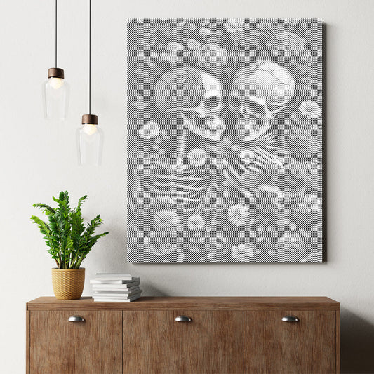 Squelette dans une mer de fleurs - Peinture à points