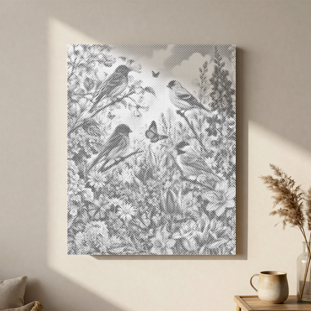 Jardin printanier avec oiseau chanteur - Peinture à points
