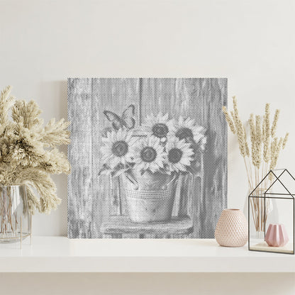 Tournesols sur une chaise en bois - Peinture à points