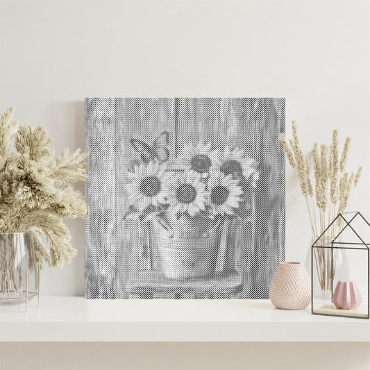 Tournesols sur une chaise en bois - Peinture à points