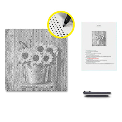 Tournesols sur une chaise en bois - Peinture à points