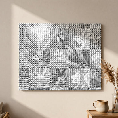 Perroquet tropical près d’une cascade - Peinture à points