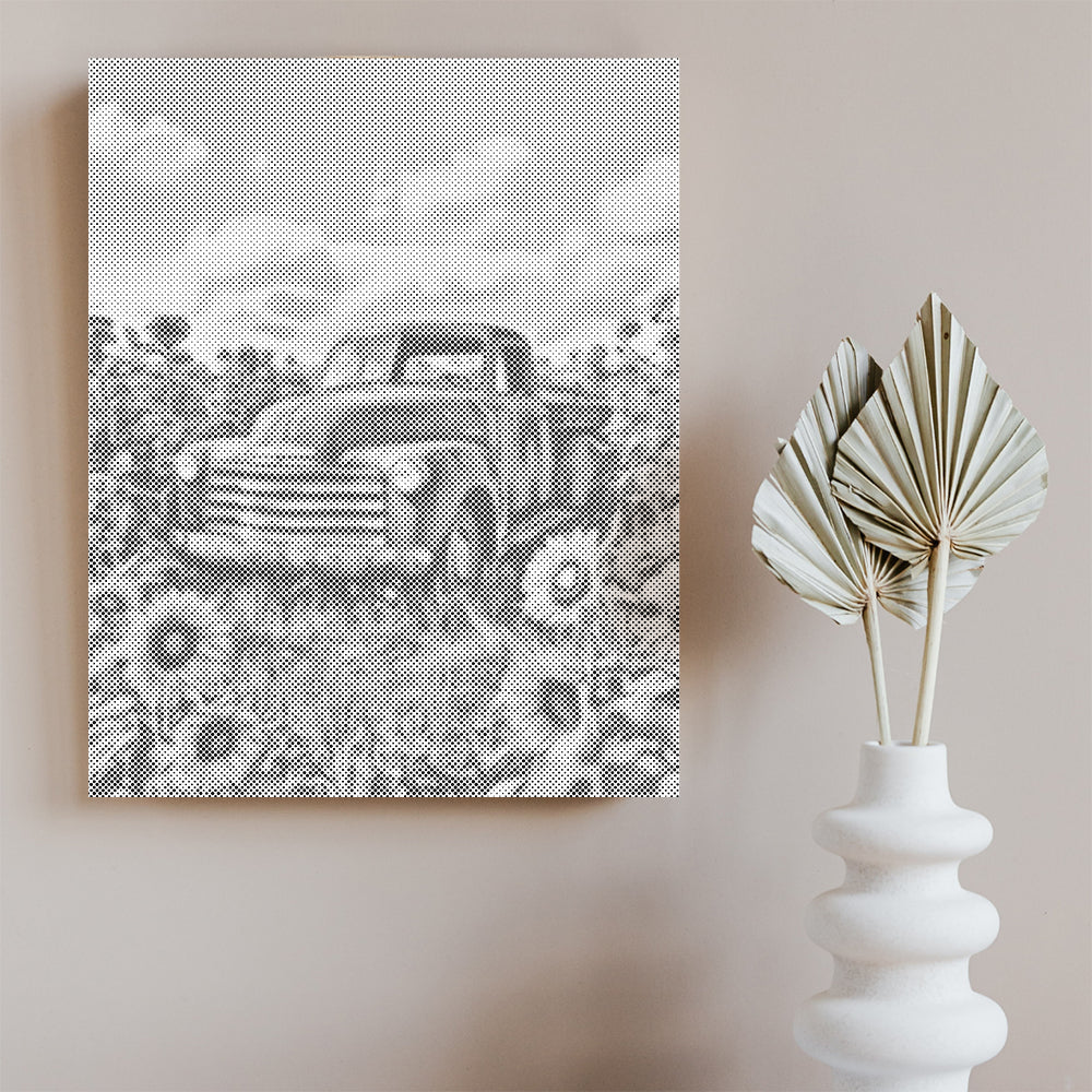 Camion vintage entouré de tournesols - Peinture à points