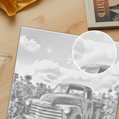 Camion vintage entouré de tournesols - Peinture à points