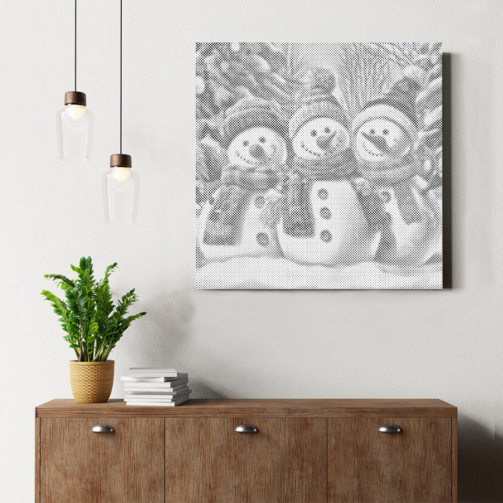 Trois bonshommes de neige - Peinture à points