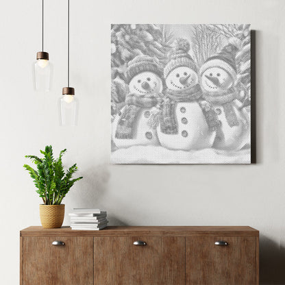 Trois bonshommes de neige - Peinture à points