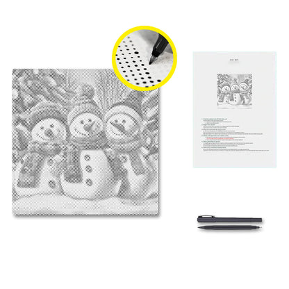 Trois bonshommes de neige - Peinture à points