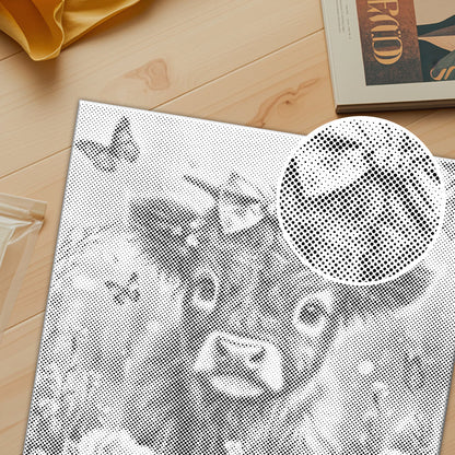 Adorable veau Highland fleuri - Peinture à points
