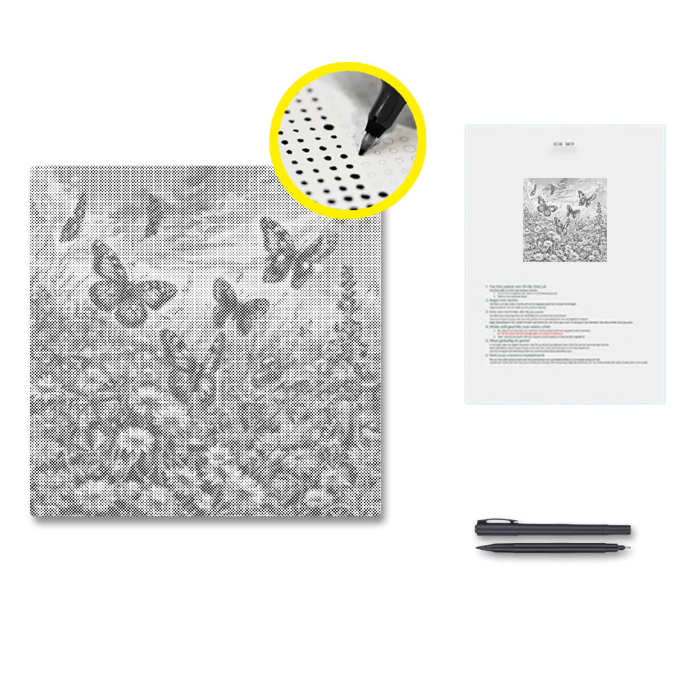Papillon dans les fleurs - Peinture à points
