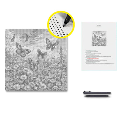 Papillon dans les fleurs - Peinture à points