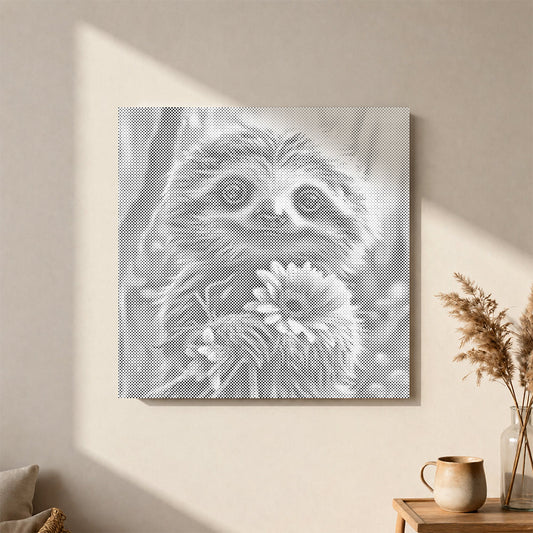 Paresseux joyeux avec fleurs - Peinture à points