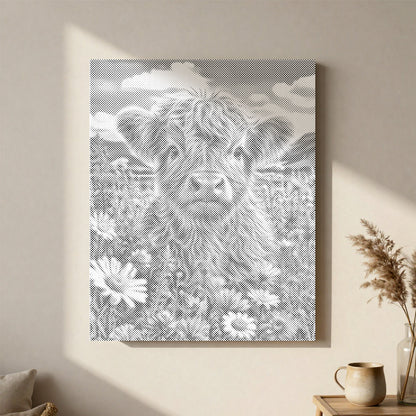 Veau Highland dans la prairie - Peinture à points