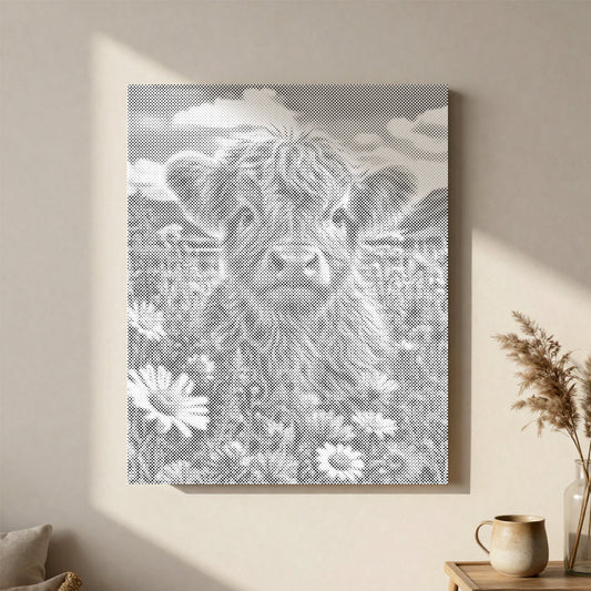Veau Highland dans la prairie - Peinture à points