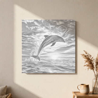 Coucher de soleil avec dauphin – Peinture à points