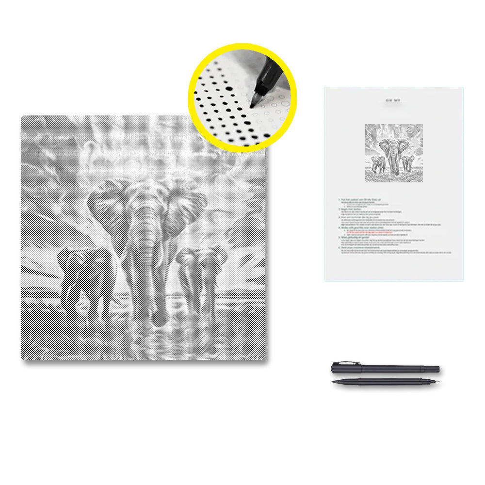 Éléphant au coucher du soleil – Peinture à points