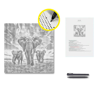 Éléphant au coucher du soleil – Peinture à points
