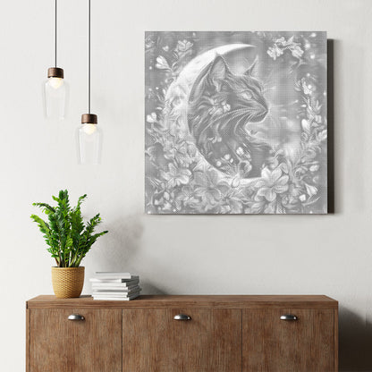 Chat enchanté et lune – Peinture à points