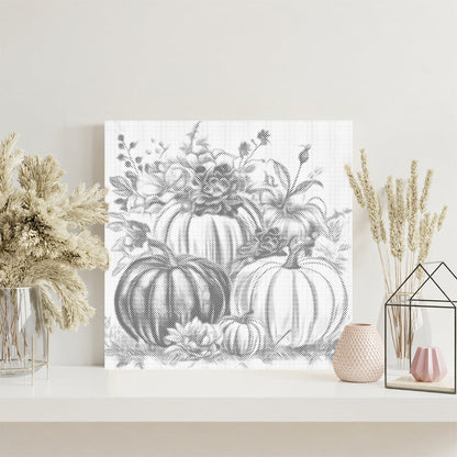 Citrouilles et fleurs – Peinture à points