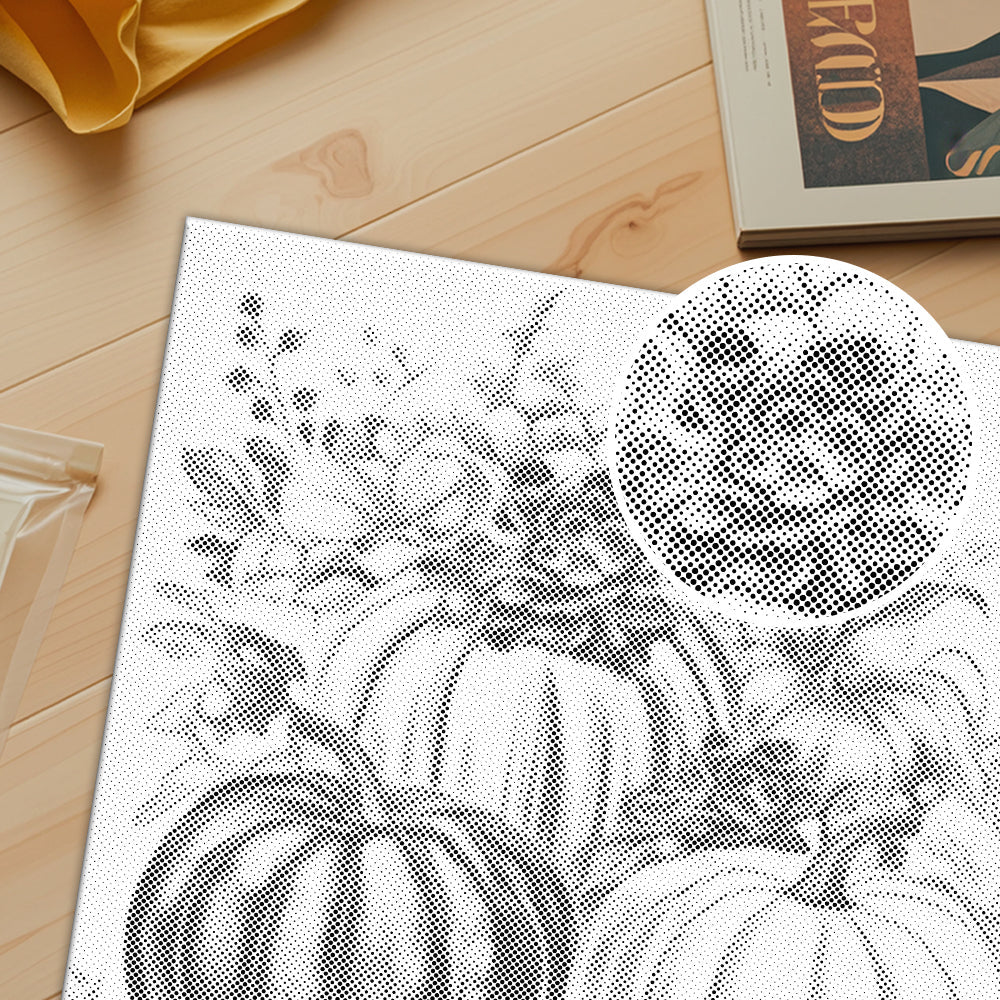 Citrouilles et fleurs – Peinture à points