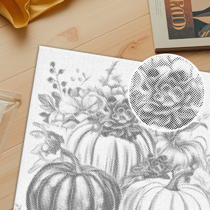 Citrouilles et fleurs – Peinture à points